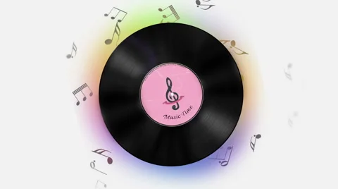 Gramophone Record with flying notes Stock Footage 40250770
