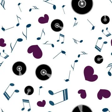 Gramophone record, notes and heart on a white background. Stock Illustration