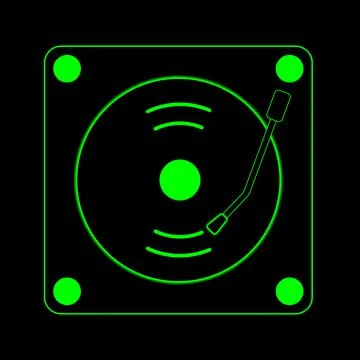 Gramophone record player glowing black green outline icon Stock Illustration