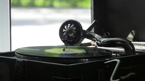 The gramophone stands on the window sill Video stock 95248711