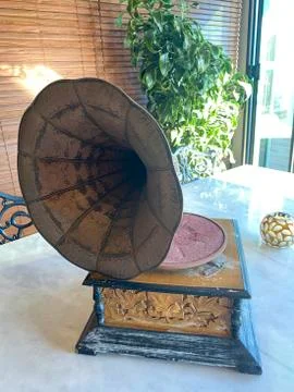 Gramophone on table. Stock Photos