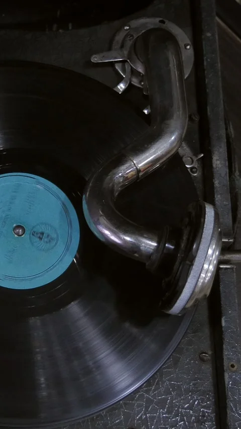 Gramophone vintage record player. Top view Stock Footage 304790929