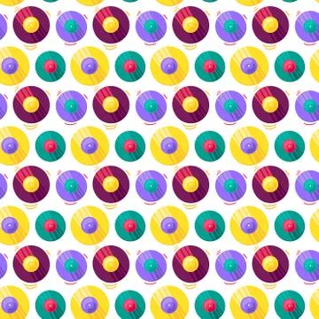 Gramophone vinyl disk flat seamless pattern Stock Illustration