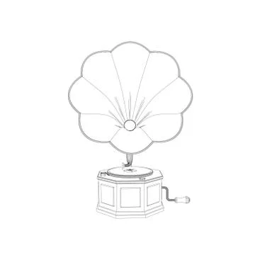 Gramophone.Vector outline illustration. Front view. Stock Illustration