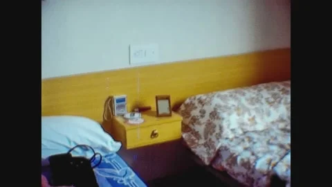 Gran Canaria 1975, Bedside table of hotel room Stock Footage 158916903