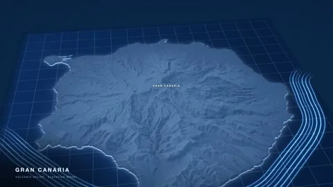 Gran Canaria 3D terrain relief map as an engineering blueprint Stock Footage 344566118