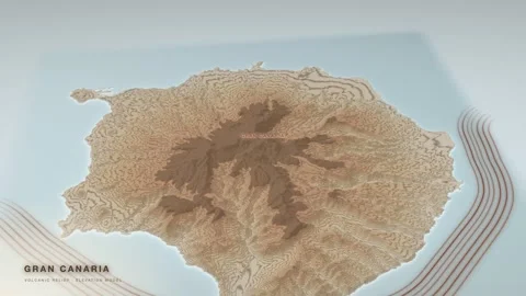 Gran Canaria 3D terrain relief map drawn as a topographic contour sheet Stock Footage 344566441
