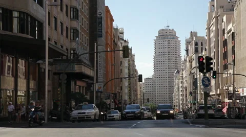 Gran Via with heavy traffic Stock Footage 68559027