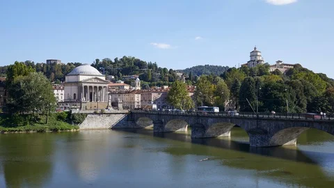 Gran Madre di Dio time lapse church in Turin, Po river in a sunny day in Italy Stock Footage 126515110