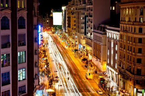 Gran via street in Madrid - night view 写真素材