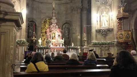 Granada Cathedral interior during mass Stock Footage 296125969