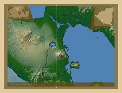 Granada, Nicaragua. Colored elevation map with lakes and rivers Stock Illustration