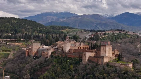 Granada, Spain- Alhambra Flyover and Sierra Nevada Mountains Video stock 337695643