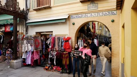Granada, Spain - December 28, 2021: Entrance to Alcaiceria moorish market in Stock Footage 167774293