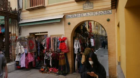 Granada, Spain - December 28, 2021: Timelapse at entrance to Alcaiceria moorish Stock Footage 167775111