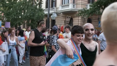 GRANADA, SPAIN - JUNE 28, 2022: Many people at the pride manifestation, LGBT+ Stock-Footage 199242535