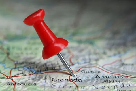 Granada, Spain pin on map Stock Photos