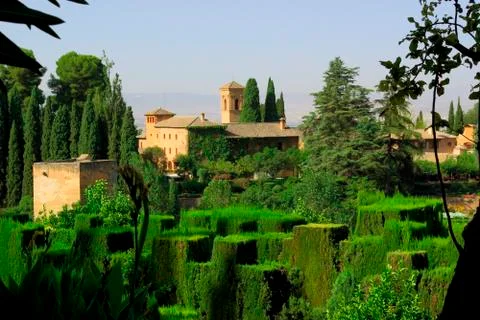 GRANADA,ES - CIRCA AUGUST 2008 - View of the gardens inside Alhambra, circa A Stock Photos