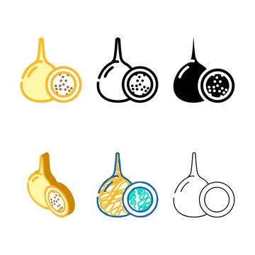 Granadilla fruit color icon vector multipack Stock Illustration