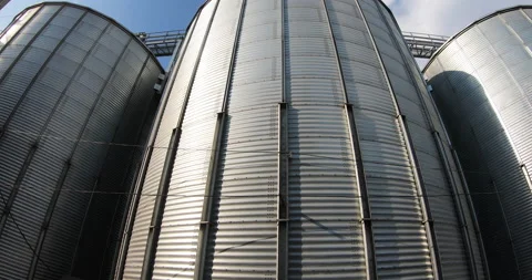 Granary. Tanks for processing and storage of soybean and wheat grains. Video stock 211578660