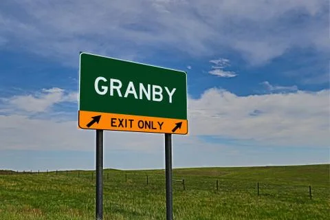 GRANBY US Highway Exit Only Sign Stock Photos
