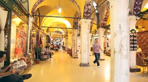 Grand bazaar interior panorama Stock Footage 8848457