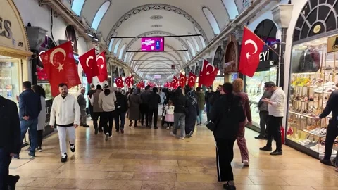 Grand Bazaar Istanbul with Turkish Flags on April 23 Editorial 動画素材 333373624
