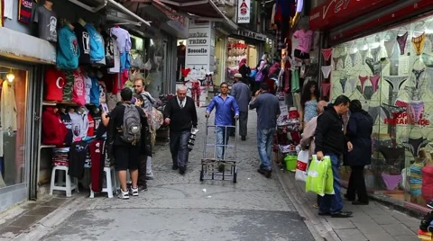 Grand Bazaar streets with shops and people in Istanbul. Istanbul. Turkey Stock Footage 56725201