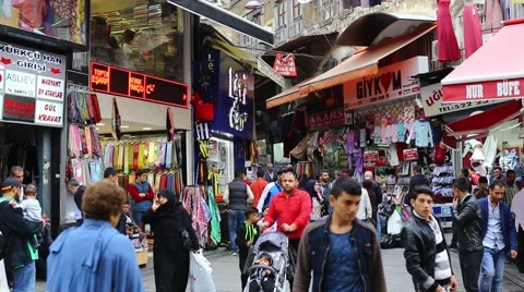 Grand Bazaar streets with shops and people in Istanbul. Istanbul. Turkey Stock Footage 56725239