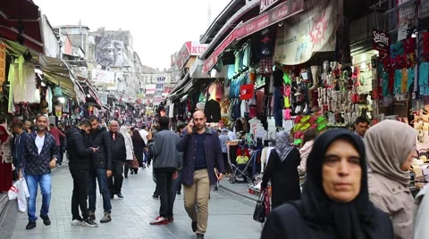 Grand Bazaar streets with shops and people in Istanbul. Istanbul. Turkey Stock Footage 57735664