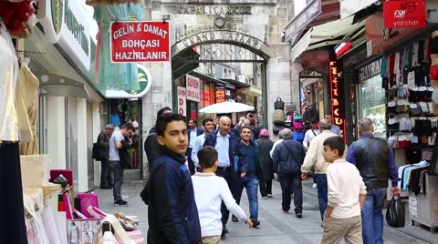 Grand Bazaar streets with shops and people in Istanbul. Istanbul. Turkey Stock Footage 57735683