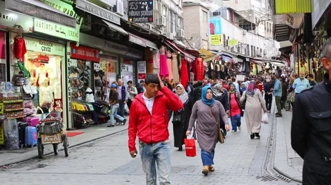 Grand Bazaar streets with shops and people in Istanbul. Istanbul. Turkey Stock Footage 57735768