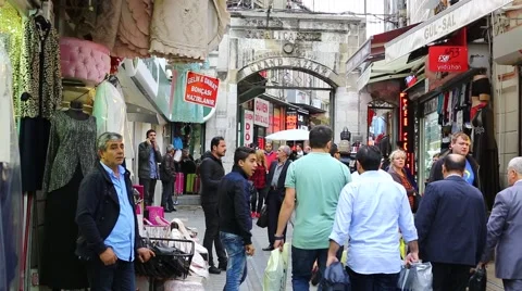 Grand Bazaar streets with shops and people in Istanbul. Istanbul. Turkey Stock Footage 57735803