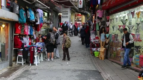 Grand Bazaar streets with shops and people in Istanbul. Istanbul. Turkey Stock Footage 57735863