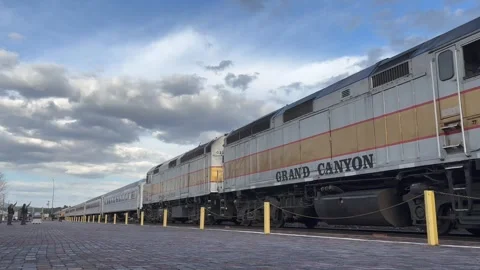 Grand Canyon Railway Train Pulling Into The Station in Williams, Arizona - USA Stock Footage 285756741