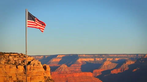 Grand Canyon USA Flag Morning Stock Footage