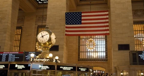 Grand Central Clock with Flag Stock Footage 114298051