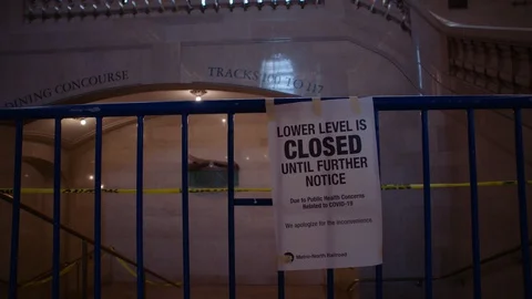 Grand Central Lower Level Terminals Closed Due To Covid-19 Pandemic Stock Footage 129886995