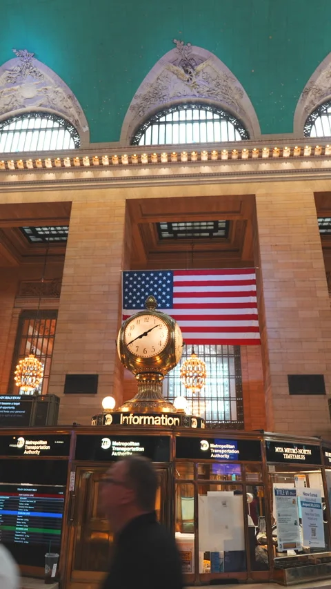 Grand Central Terminal Clock placed above the Information Booth Stock Footage 247533836