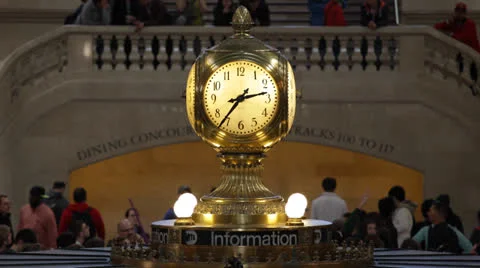 Grand Central Terminal Station Central Clock, Busy Commuters and Tourists Stock Footage 24638085