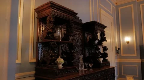 Grand Dining Room Wall Unit Interior Victorian Gothic Revival Style Vídeos de archivo 66004023