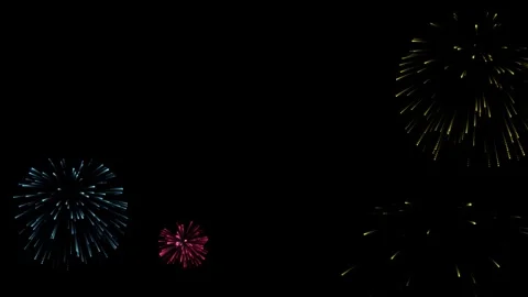 Grand finale fireworks celebration loop, glowing multi-color fireworks overlay Stock Footage 346281158
