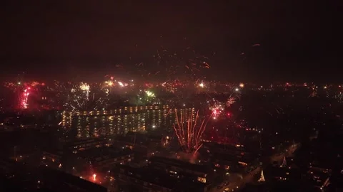 Grand Fireworks Finale Exploding Over City Night Sky Stock Footage 337154354