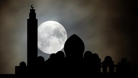 Grand Jamia Masjid complex in Karachi, Time Lapse by Night with Full Moon, .. Stock Footage 285068932