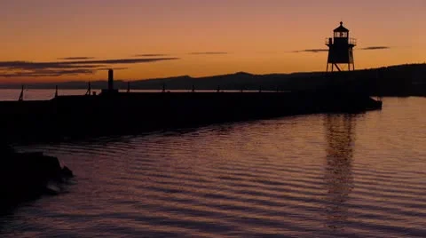 Grand Marais Lighthouse At Sunset Video stock 8989299