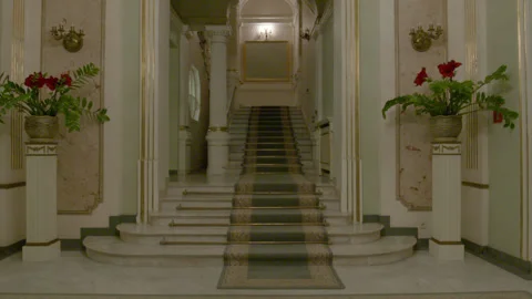 Grand Marble Staircase in Classical Interior Stock Footage 343099355
