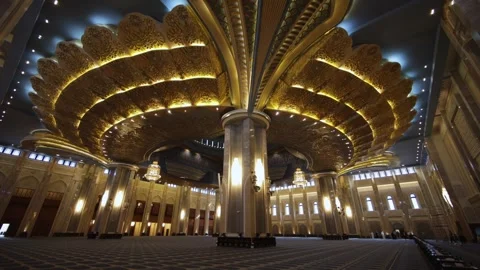 Grand Mosque interior prayer hall in Kuwait City Stock Footage 340012101