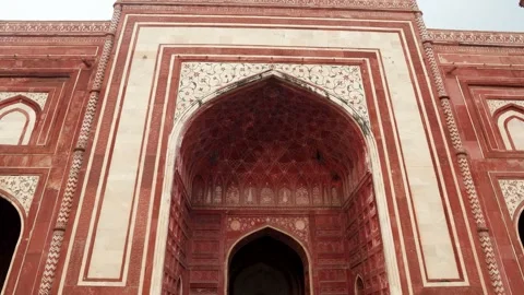 Grand Mughal Tomb Complex with Ornate Arches and Decorative Stone Inlay Work Stock Footage 337524205