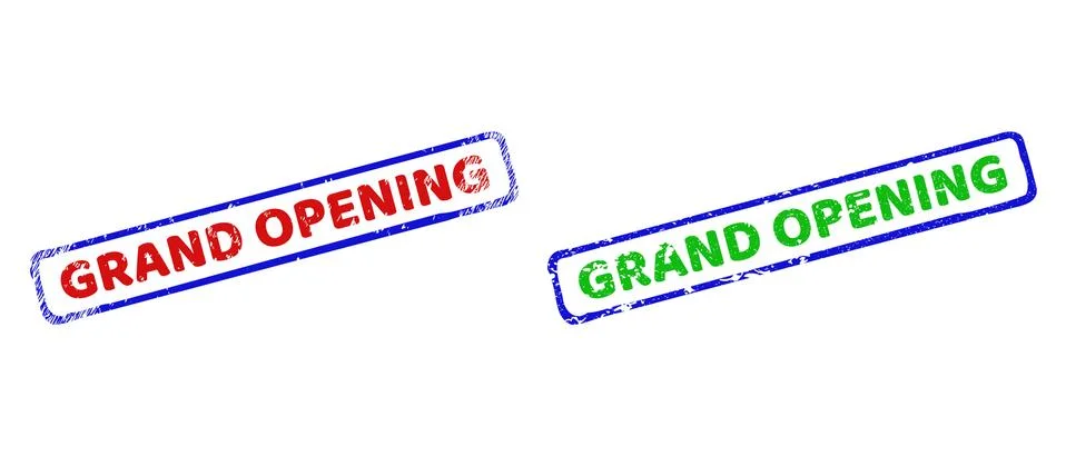 GRAND OPENING Bicolor Rough Rectangle Watermarks with Scratched Surfaces Stock Illustration