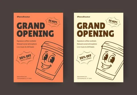Grand Opening Coffee Flyer Vector Template For Launch Event Promotion Stock-Illustration